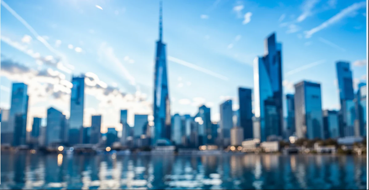 City skyline reflected on water
