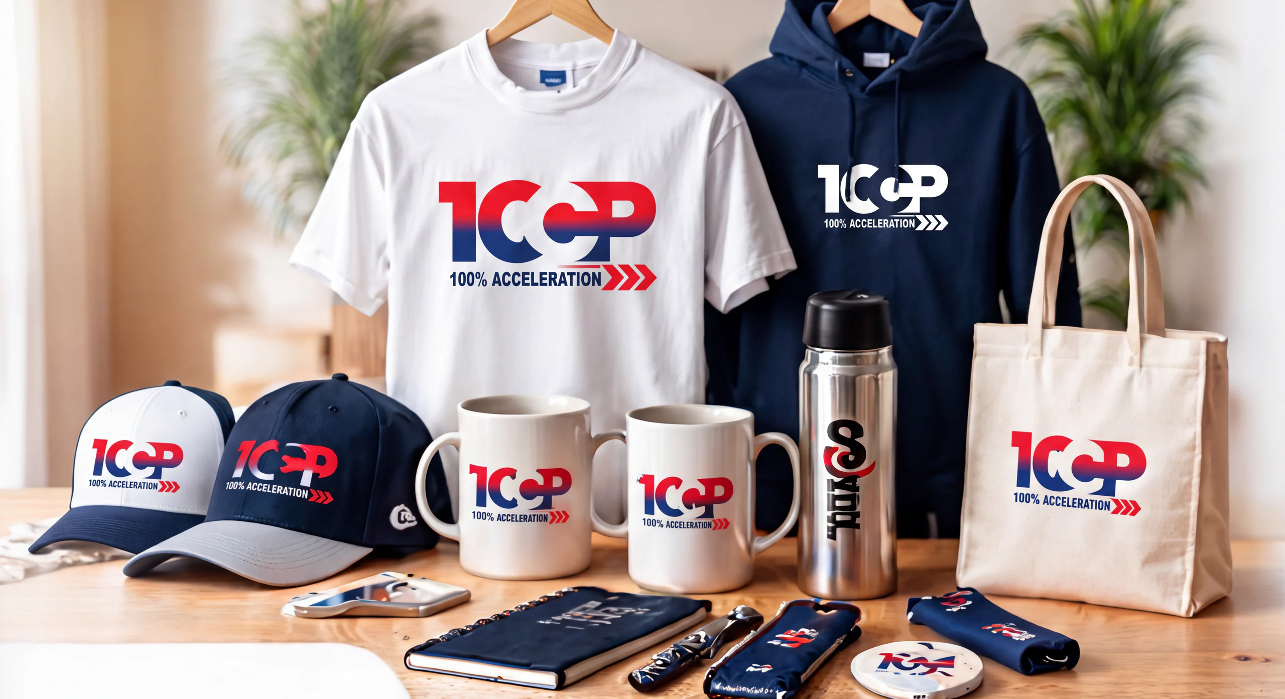100 CP branded t-shirt, hoodie, caps, mugs, bottle, tote bag and notebooks